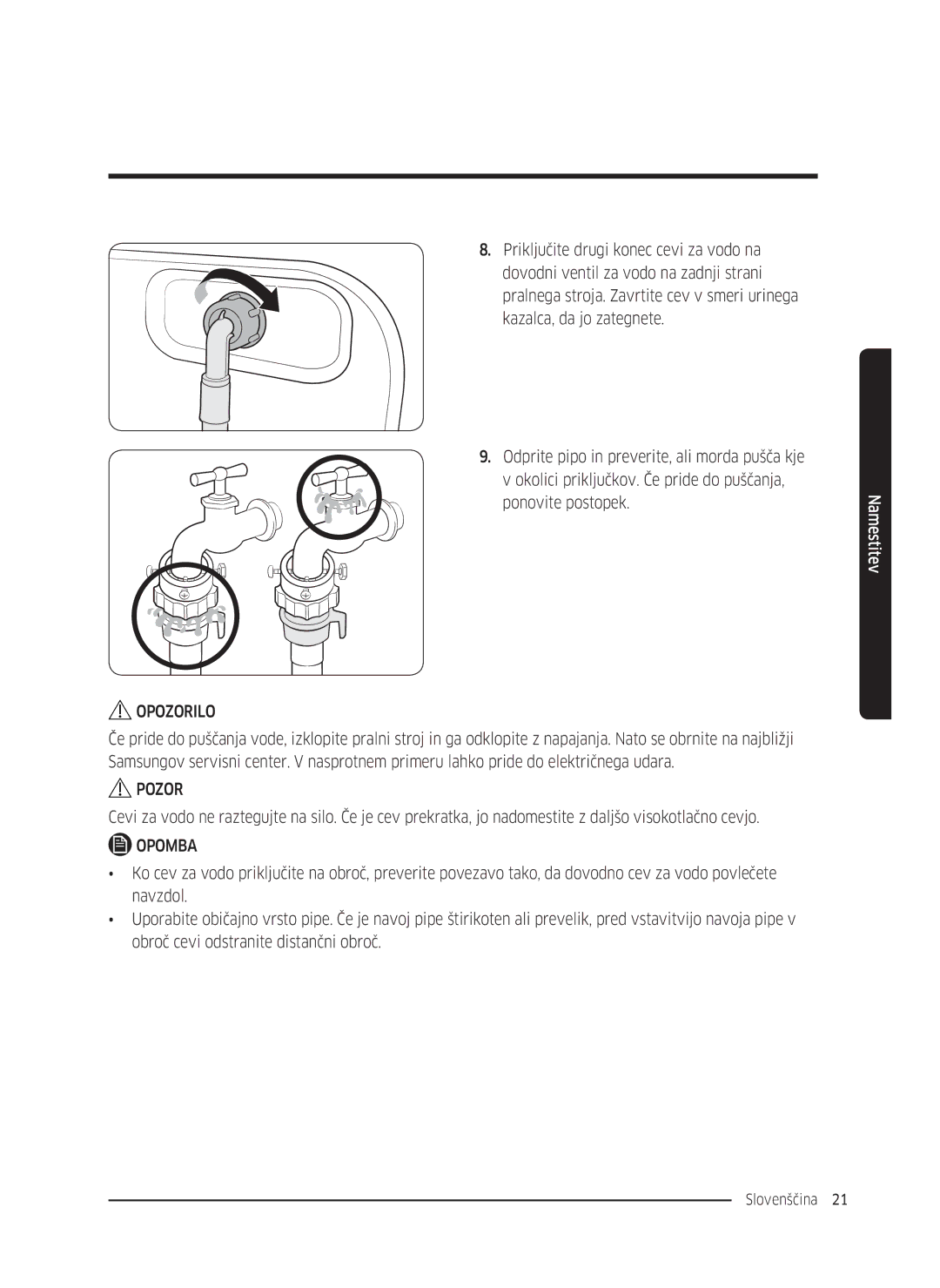 Samsung WW70K5410UW/LE, WW80K5410UW/EO, WW80K5410UW/LV, WW80K5210UW/LE, WW90K5410WW/LE, WW70K5210WW/LE manual Slovenščina 21  